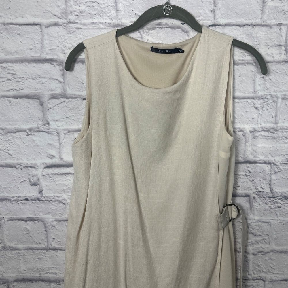 Doe & Rae Ivory Midi Dress‎ Sleeveless Sheer Hem Minimalist Shift Small - Picture 9 of 15